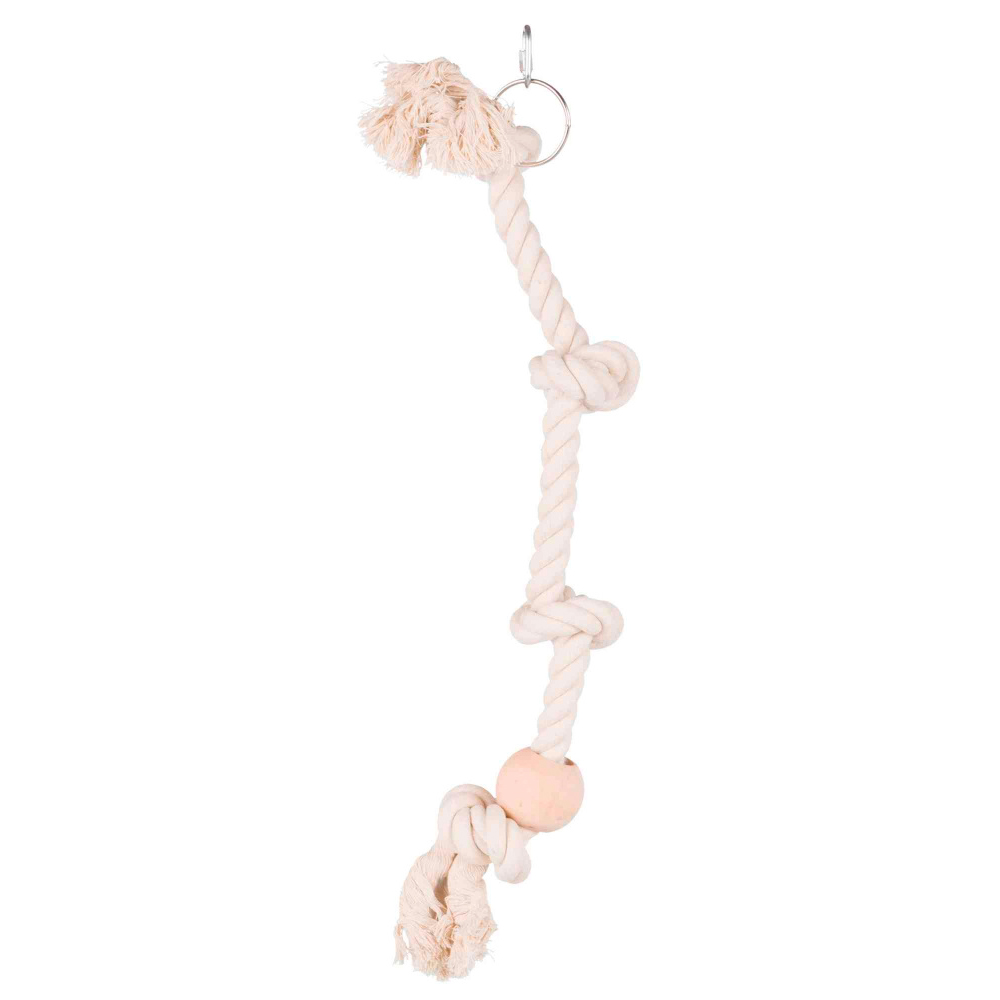TRIXIE BALOIÇO CORDA C/ DOIS NOS E BOLA DE MADEIRA - 60 CM