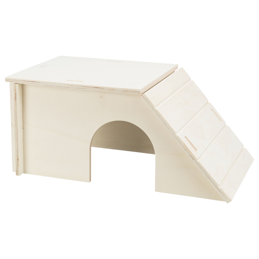 ABRIGO RAMPEADO BENT EM MADEIRA PARA COELHOS E PORQUINHOS DA ÍNDIA (40X18X23)