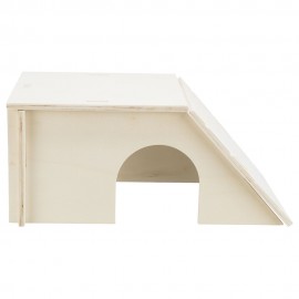 ABRIGO RAMPEADO BENT EM MADEIRA PARA COELHOS E PORQUINHOS DA ÍNDIA (40X18X23)