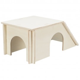 ABRIGO RAMPEADO BENT EM MADEIRA PARA COELHOS E PORQUINHOS DA ÍNDIA (40X18X23)