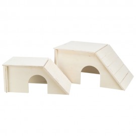 ABRIGO RAMPEADO BENT EM MADEIRA PARA COELHOS E PORQUINHOS DA ÍNDIA (40X18X23)